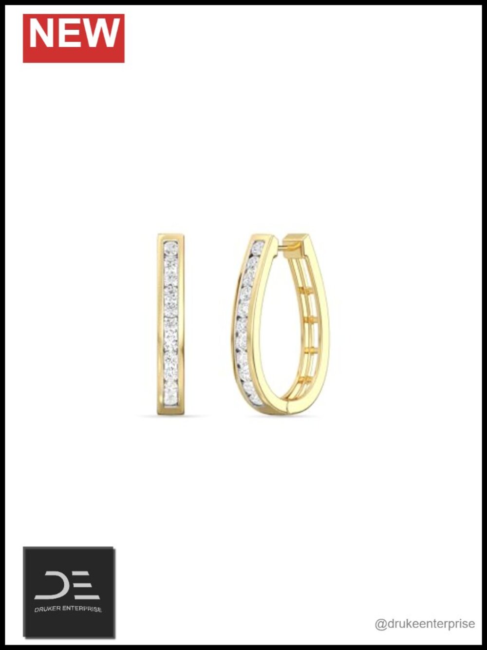 Lab-Grown Diamond Channel Set Hoop Earrings 925 Sterling Silver 14KT Gold Plated